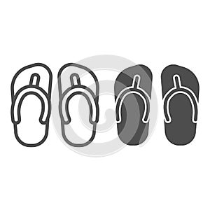 Flip flops line and solid icon, Summer concept, Beach slippers sign on white background, beach footwear icon in outline