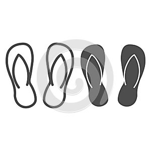 Flip flops line and solid icon, Summer concept, Beach slippers sign on white background, Summer footwear icon in outline