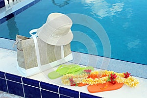 Flip flops and pool accessories