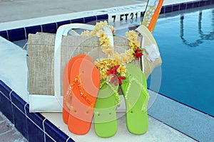 Flip flops and pool accessories