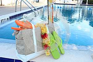 Flip flops and pool accessories