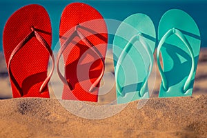 Flip-flops on the sand photo