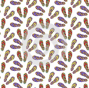 Flip-flops seamless pattern, cartoon style. Summer infinite background. Shoes repetitive texture. Vector illustration.