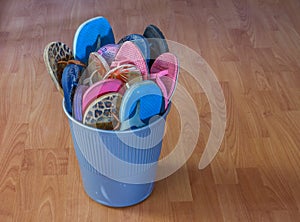 Flip-flops stored at the end of the summer season