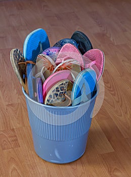 Flip-flops stored at the end of the summer season