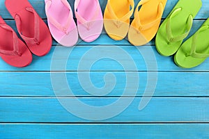 Flip flops, summer beach border, copy space