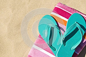 Flip-flops on towel.