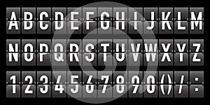 Flip font with alphabet and numbers. Flip font for text and time in scoreboard of airport. Board of flight. Display panel for