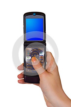 Flip mobile phone in hand photo