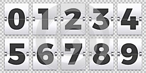 Flip numbers counter. Old mechanical countdown flips, retro scoreboard number sign and numeric counters vector set photo