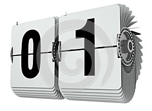 Flip numbers zero and one. 3d illustration isolated on white.