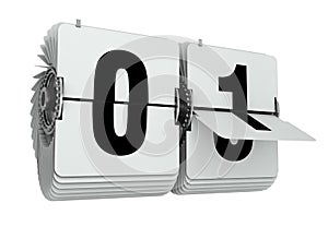 Flip numbers zero and one. 3d illustration isolated on white.