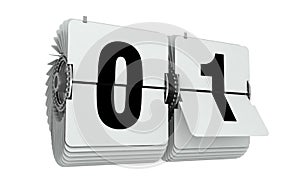 Flip numbers zero and one. 3d illustration isolated on white.