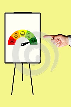 Flipchart showing customer, employee or stakeholder satisfaction on maximum.