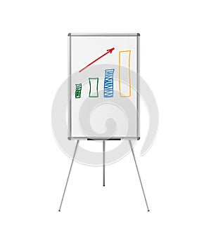Flipchart whiteboard easel with hand drawn growth chart isolated on white background, vector illustration