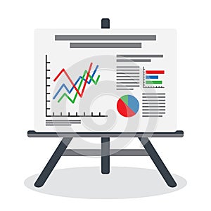 Flipchart, whiteboard screen with marketing data