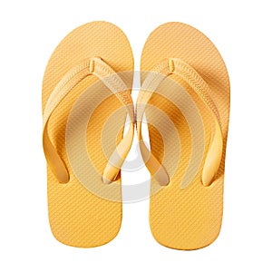 Flipflops yellow isolated on white background closeup