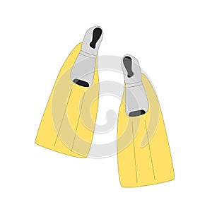 Flipper isolated on white background. Pair of diving fins. Line art vector illustration