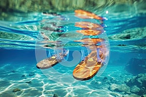 flip flop submerged in turquoise waters tripical paradise sea illustration generative ai photo
