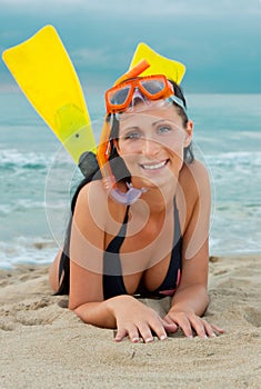 Flippers snorkel diving woman