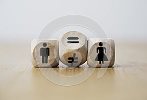 Flipping of unequal to equal sign between man and woman. Human and business right concept