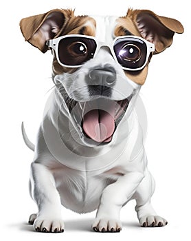 flirtatious Jack Russell Terrier dog wearing sunglasses. png.