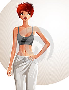 flirting woman full-length portrait. Beautiful red-haired g