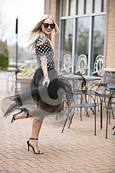 Flirty model in polka-dots