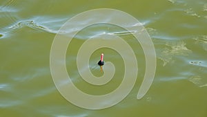 A float for fishing rods in the water while fishing. A float in the water signals that the fish is biting. Fishing Hobby