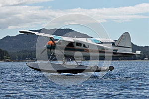 Float plane landing in Ketchikan Alaska