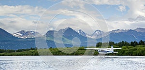 Float Plane Readies for Take Off Lake Hood Alaska