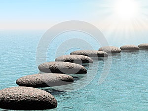 Float stones with sun beam