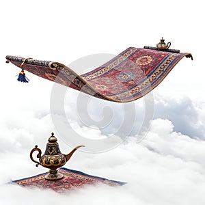 Floated magic carpet isolated on white background