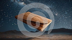 Floating Ancient Book in Starry Night Sky