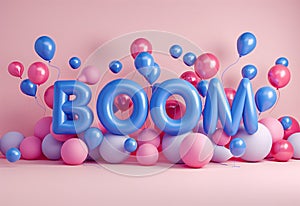 Floating ballons in a shape of word BOOM.