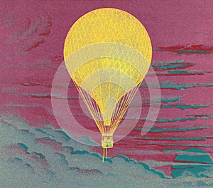 Floating balloon vintage illustration, remix from original painting