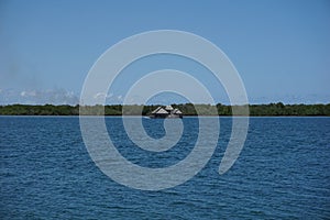 Floating bar with Manda Island in the background, Lamu Island