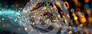 Floating binary numbers with glowing elements