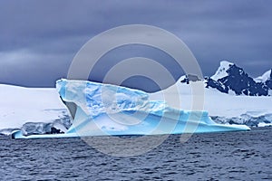 Floating Blue Iceberg Snow Glaciers Mountains Charlotte Bay Antarctica