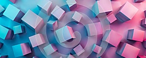 Floating blue and pink cubes, abstract geometric background. modern digital art concept