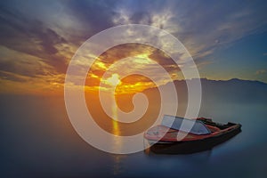 Floating boat in Delta del Ebro, Spain