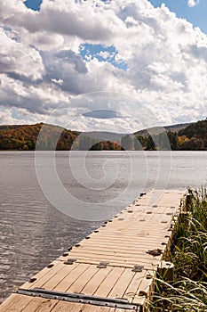 A floating boat dock into Red House Lake in Cattaraugus county New York, USA photo