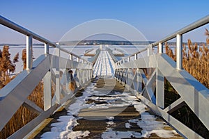 Floating bridge in winter