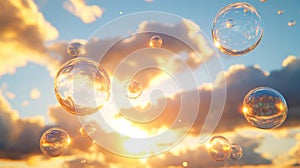 Floating Bubbles Against Sunset Sky