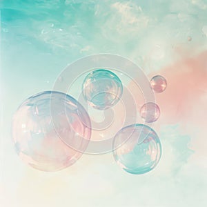 Floating bubbles with pastel reflections and soft light
