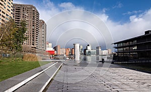 floating cabins in rijnhaven near kop van zuid in dutch city of rotterdam