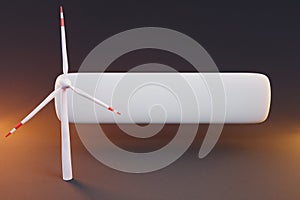 floating chat symbol for phone application on colorfull infinite background miniature windmill sustainablity renewable energy