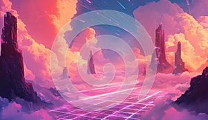 Neon Cityscape Above the Clouds