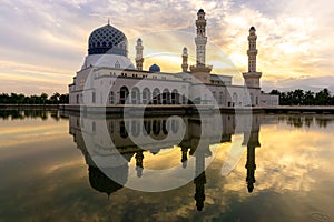 The floating City Mosque, also known as Likas Mosque at Kota Kinabalu, Sabah,