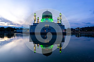 The floating City Mosque, also known as Likas Mosque at Kota Kinabalu, Sabah,